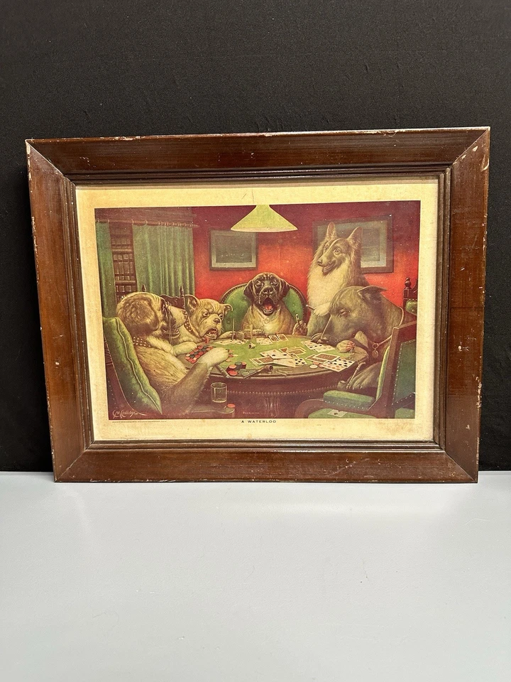 Perros de póquer CM Coolidge color vintage - A Waterloo 15"x19" enmarcado B.&B. St. Paul Foto 1 de 4