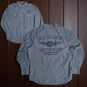 Harley Davidson 110 Year Anniversary Button Down Embroidered Shirt XL Tall Gray - Picture 1 of 14