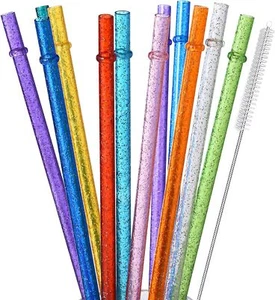 ALINK Confezione 12 Cannucce in Plastica Trasparente Glitter Riutilizzabili Lunghe 11" Bicchiere Rigido Rep... - Foto 1 di 4
