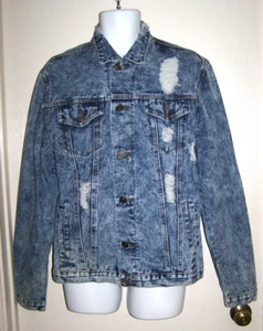 Chaqueta de camionero de mezclilla azul lavado ácido azul desgastado para hombre L - Imagen 1 de 17