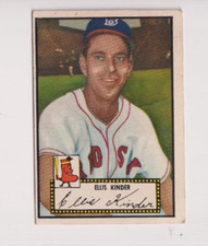 ELLIS KINDER 1952 TOPPS BASEBALL VINTAGE CARD #78A BLACK BOSTON RED SOX EXC