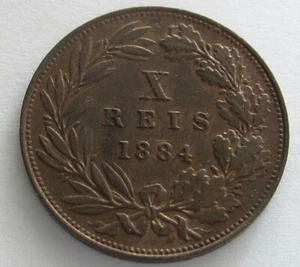 Portugal Bronze 10 Reis 1884, KM 526, Circulated, Uncertified - Picture 1 of 2