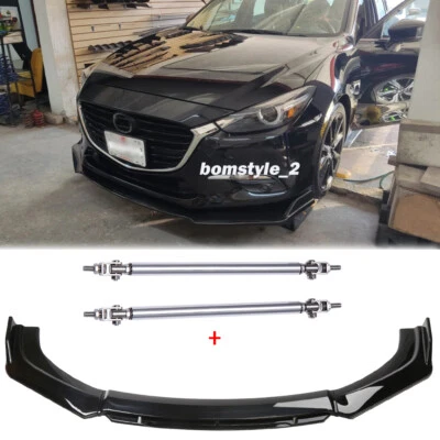 Front Bumper Lip Spoiler Splitter Body Kit + Strut Rods For Mazda 3 /323 /6 /626 - Image 1 of 4