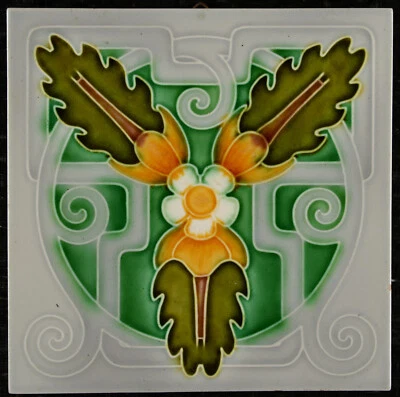 Attractive Original  Art Nouveau tile C 1900 M.O.&P.F, Meissen floral design - Image 1 of 2