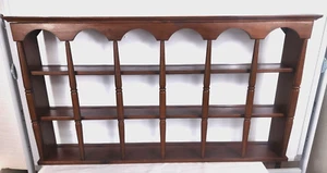 ✨Vtg Ornate Wooden Wall Tea Cup & Saucer 3 Tier Display Curio Shelf 18 Windows✨ - Picture 1 of 12