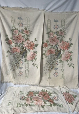 Juego de toallas de jardín vintage retro Burlington Peacock azul verde rosa floral años 60 Foto 1 de 4