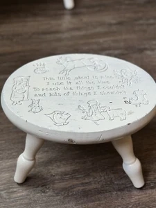 Vintage Childs Nursery Rhyme Folk Art Footstool Milking Step Stool Wood Carved - Picture 1 of 11