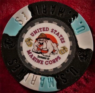 (2) United States Marine Corps Heavy Golf Ball Marker Poker Chip BLACK 1-1/2"
