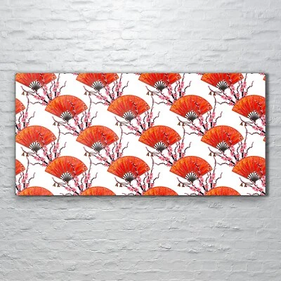 Wandbilder Glasbild Druck auf Glas 120x60 Kunst Bild Handfächer Sakura rot rosa - Bild 1 von 4