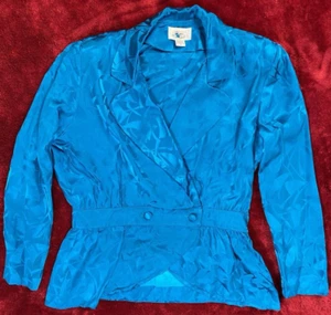 Vintage Adrianna Papell Size L 14 %100 Silk Jacket & Skirt Set Queen Blue 80s - Picture 1 of 13