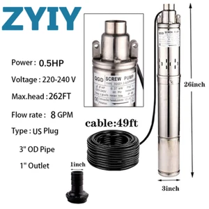 Tubo OD 3" 1" uscita 0,37W 0,5HP pompa a vite in acciaio inox pompa per pozzi profondi - Foto 1 di 11