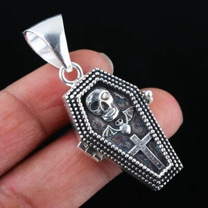Coffin Poison Pendant,925 Sterling Silver, Handmade Coffin Pendant Size 1.80 in - Picture 1 of 3