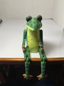12” Frog Shelf Sitter Animal Toy Wood Hand Carved Hand-painted + Bonus Elephant - Bild 1 von 9