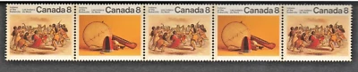 Canada #574-575 Subarctic Indians, Se-Tenant Strip of 5 Stamps (1975) 8¢,XF, MNH - Image 1 of 2