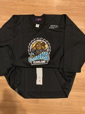 GAME WORN IHL CLEVELAND LUMBERJACKS PRACTICE USED JERSEY BLACK 58 blank