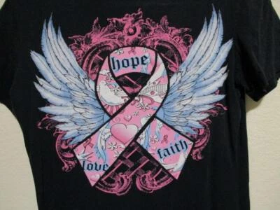 Katydid Breast Cancer Awareness T-shirt Hope, Love Faith Black T-shirt Large - Image 1 of 4