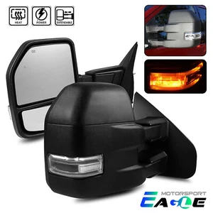 Fit 2015-2018 Ford F150 8 PIN Power Heated Telescoping LED Black Towing Mirrors - Picture 1 of 12