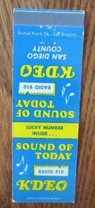 MEDIA RADIO STATION MATCHBOOK COVER: KDEO 910 (SAN DIEGO, CALIFORNIA) -G14 - Bild 1 von 1