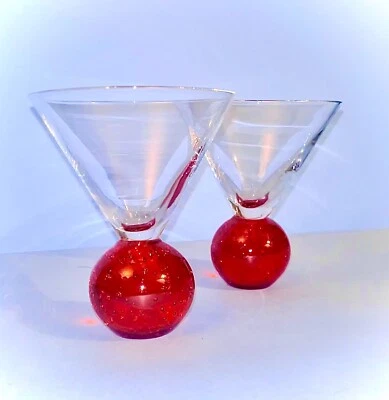 Par de vasos Martini firmados E COINTREAU soplados a mano burbuja naranja bola base Foto 1 de 4
