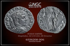 Monedas romanas Heliogábalo NGC Ch XF, AD 218-222. AR Denarius. A941 - Imagen 1 de 8