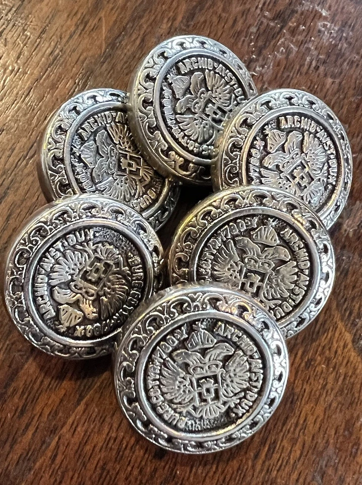 Burg Co Tyr 1780 X Archid Avst Dux Silver Color Button Eagle Sew Six VTG GUC - Image 1 of 4