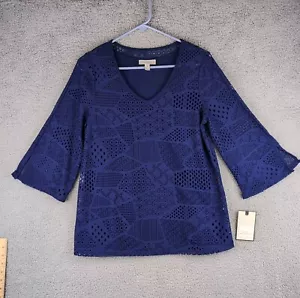 Dana Buchman Womens Small Modern Lace Top Blouse Polyester lining Rich Blue NWT - Picture 1 of 14