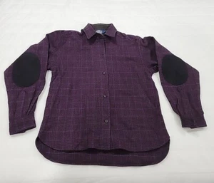 Vtg Woolrich Woman Wool Plaid Shirt Sz 6 Shacket Elbow Patches Purple USA Made - Picture 1 of 11