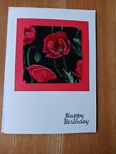 Poppy Birthday card, handmade, fabric, Floral, Poppy