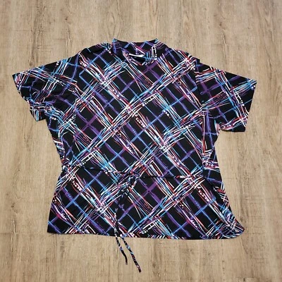 Kathy Ireland Plus Stretchy High Neck Blouse ~ Sz 3X ~ Short Sleeve ~ Black - Image 1 of 3