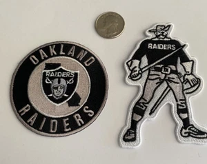 (2) Oakland Raiders Vintage Iron on Embroidered Patches 4" x 2" /3”x3” - Picture 1 of 3