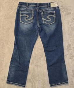 Silver Capri Jeans Womens 32 Blue Suki Curvy Stretch Low Rise Thick Stitch Faded - Picture 1 of 19