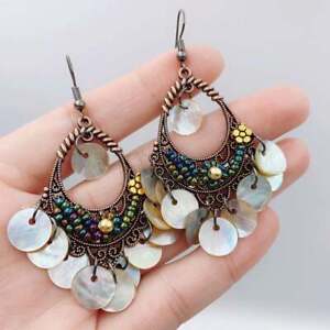 Shining ~ Beautiful Boho Cream Shell Flakes Dangle Hook Earrings