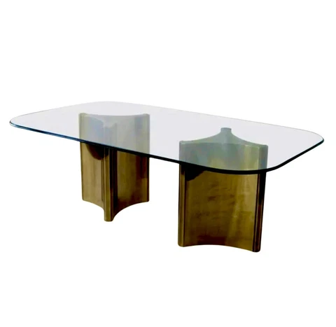 1970s Mastercraft Brass and Glass Double Pedestal Dining ￼Table Cover