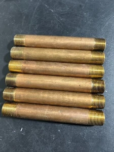 RED BRASS NIPPLES THREADED QTY (6)   1/2" x 5 1/2" - Picture 1 of 2