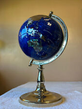 Large 9” Diameter Gemstone Globe on Gold Stand Made with Lapus Lazuli, & More.