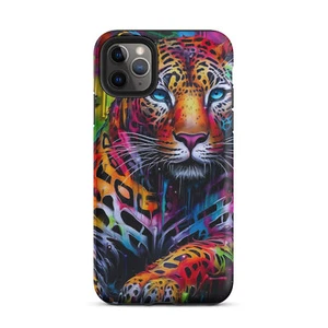 Multicolored Graffiti Leopard  Artwork Matte Tough Case for iPhone® - Picture 1 of 6