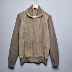 C&A Wildlederjacke Damen Größe 16 Vintage braun Strickärmel durchgehender Reißverschluss 1990er  - Bild 1 von 8