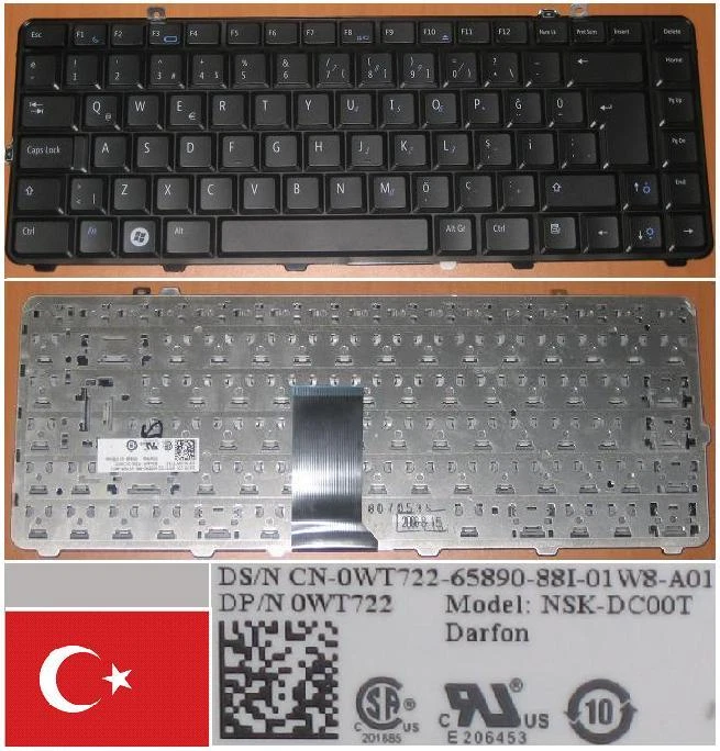 Turkish Qwerty Keyboard Dell 1535 1536 1537 NSK-DC00T 0WT722 WT722 - Image 1 of 1