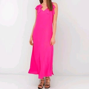 Riley & Rae NWT Hot Pink Bow Strap V-Neck Long Maxi Dress - Women's Size Medium - Picture 1 of 10