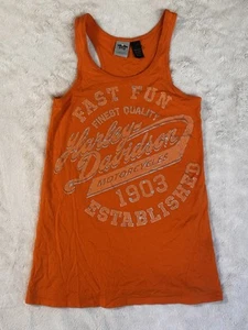 Harley Davidson Tank Top Mens Small Orange - Picture 1 of 3