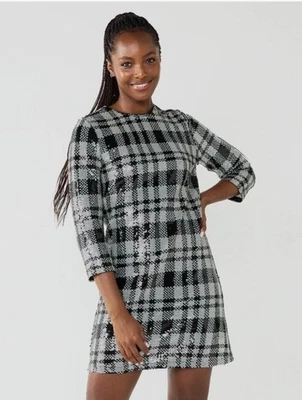 Платье-футляр Draper James RSVP с блестками размер 8 — блестящее черное и серебристое! - Изображение 1 из 4