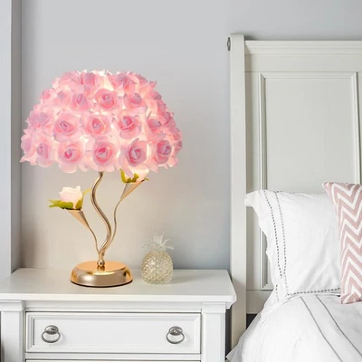 Lámpara Flores Rosa Tela Rosa Lámpara de Mesa Flor Lámpara de Escritorio Creativo Dormitorio Ni... Foto 1 de 4