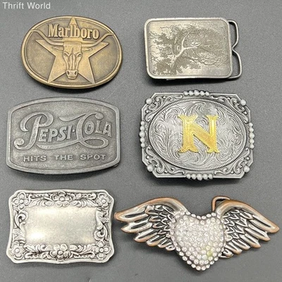 Lote De Colección 6 Hebillas De Cinturón Marlboro Pepsi Western Initial N Motociclista Foto 1 de 3