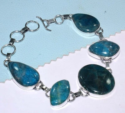Pulsera hecha a mano enchapada en plata 925 apatita azul 8,5" mejores regalos GW Foto 1 de 3