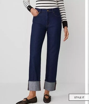 Ann Taylor The Cuffed Straight Jean Women's Size 6 Large Cuff High Rise  - Image 1 of 4