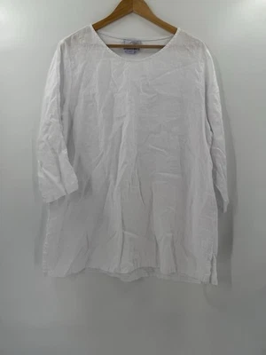 Blusa túnica La Fixsun blanca de lino con doble dobladillo de gran tamaño mediana Lagenlook usada en excelente estado Foto 1 de 4