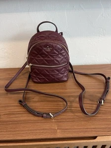 Kate Spade Small Burgundy Quilted Leather Backpack Style Handbag 8.5”x6”x3.5” - Picture 1 of 9