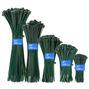 Garden Green Cable Zip Ties Heavy Duty Assorted Sizes, 1000 PCS Self-Locking ... - Picture 1 of 5