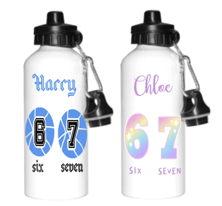 PERSONALISED BOYS GIRLS 6 7 67 MEME ALUMINIUM WATER BOTTLE SCHOOL 400ml 500ml - Image 1 of 1