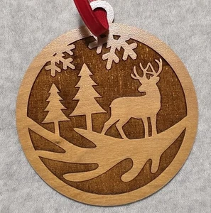 Hirsch Weihnachtsschmuck Bock Jäger Baumschmuck Wald Laser geschnitten Holz - Bild 1 von 3